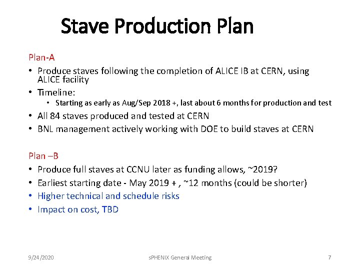 Stave Production Plan-A • Produce staves following the completion of ALICE IB at CERN,