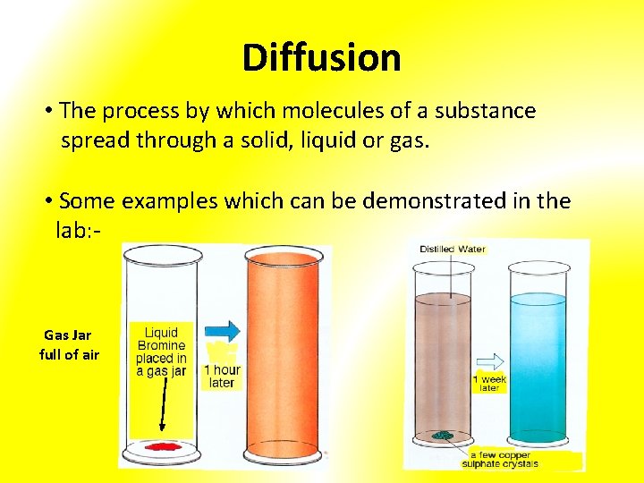 Diffusion • The process by which molecules of a substance spread through a solid,