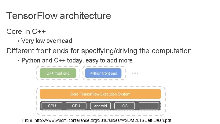 Tensor. Flow architecture Core in C++ • Very low overhead Different front ends for Tensor. Flow architecture Core in C++ • Very low overhead Different front ends for