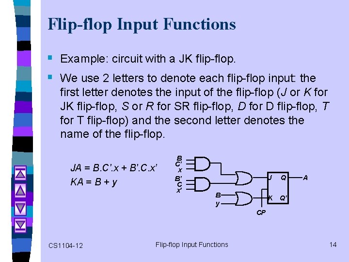 Flip-flop Input Functions § Example: circuit with a JK flip-flop. § We use 2