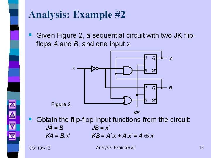 Analysis: Example #2 § Given Figure 2, a sequential circuit with two JK flipflops