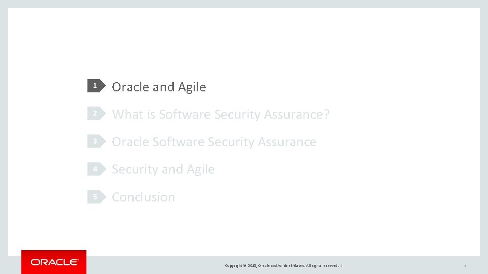 1 Oracle and Agile 2 What is Software Security Assurance? 3 Oracle Software Security 1 Oracle and Agile 2 What is Software Security Assurance? 3 Oracle Software Security