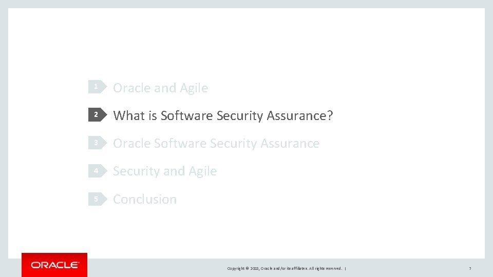 1 Oracle and Agile 2 What is Software Security Assurance? 3 Oracle Software Security 1 Oracle and Agile 2 What is Software Security Assurance? 3 Oracle Software Security