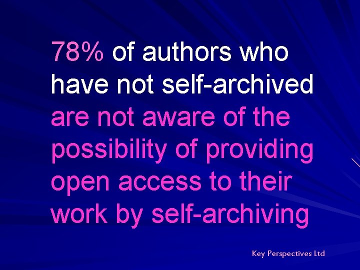 78% of authors who have not self-archived are not aware of the possibility of 78% of authors who have not self-archived are not aware of the possibility of