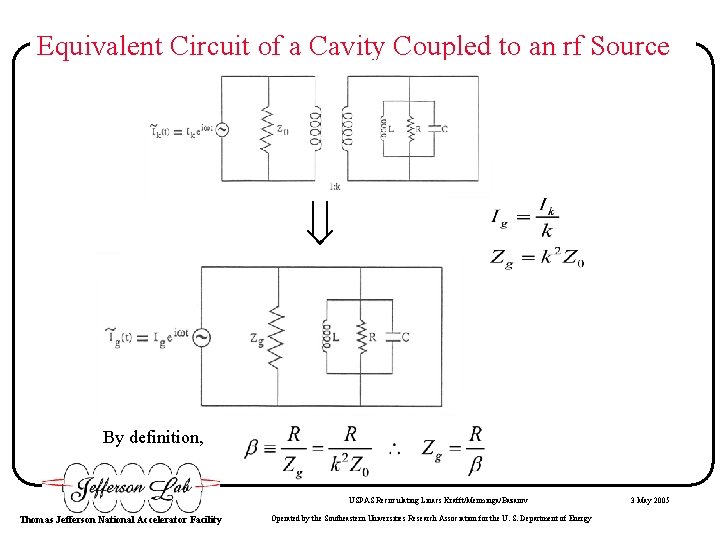 Equivalent Circuit of a Cavity Coupled to an rf Source By definition, USPAS Recirculating