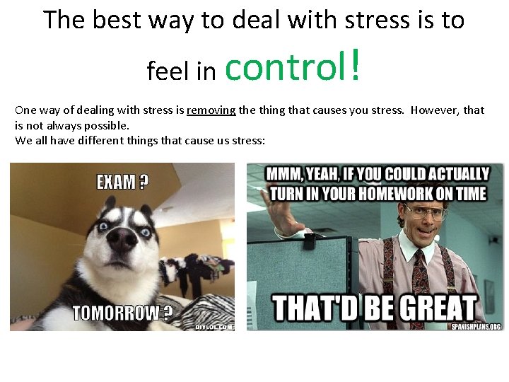 The best way to deal with stress is to feel in control ! One