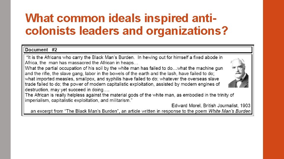 What common ideals inspired anticolonists leaders and organizations? 