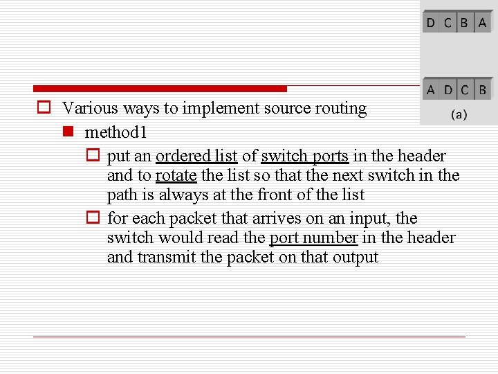 o Various ways to implement source routing n method 1 o put an ordered