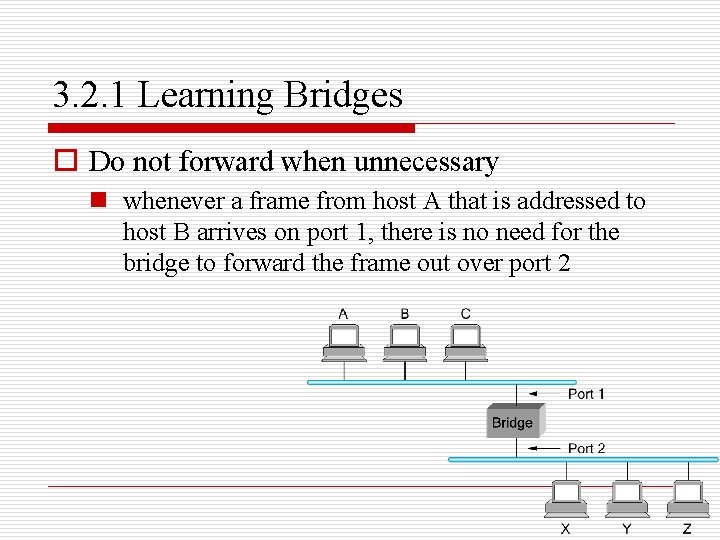 3. 2. 1 Learning Bridges o Do not forward when unnecessary n whenever a