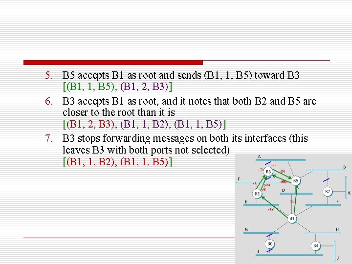 5. B 5 accepts B 1 as root and sends (B 1, 1, B