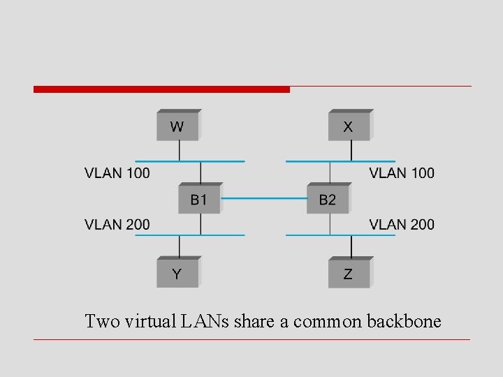 Two virtual LANs share a common backbone 