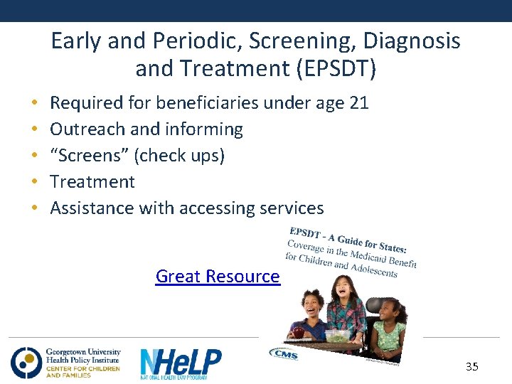 Early and Periodic, Screening, Diagnosis and Treatment (EPSDT) • • • Required for beneficiaries