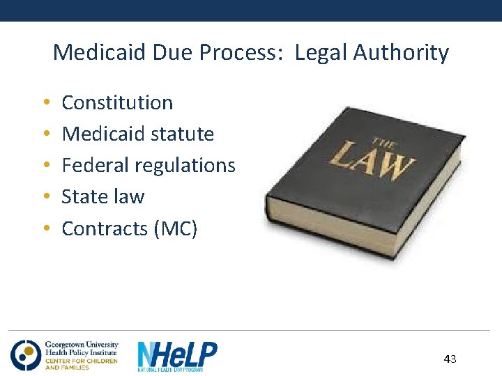 Medicaid Due Process: Legal Authority • • • Constitution Medicaid statute Federal regulations State