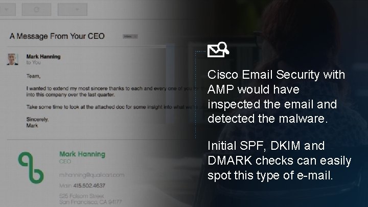 Cisco Email Security with AMP would have inspected the email and detected the malware.