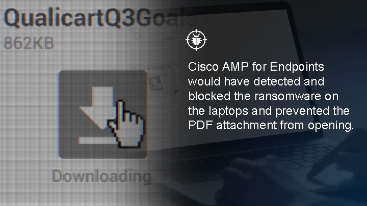 Cisco AMP for Endpoints would have detected and blocked the ransomware on the laptops