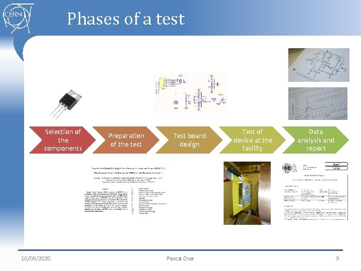 Phases of a test Selection of the components 10/09/2020 Preparation of the test Test