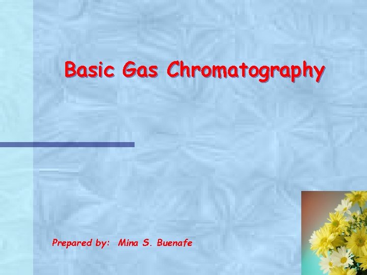Basic Gas Chromatography Prepared by: Mina S. Buenafe 