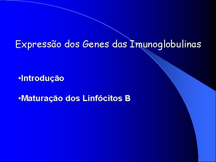 Expressão dos Genes das Imunoglobulinas • Introdução • Maturação dos Linfócitos B 