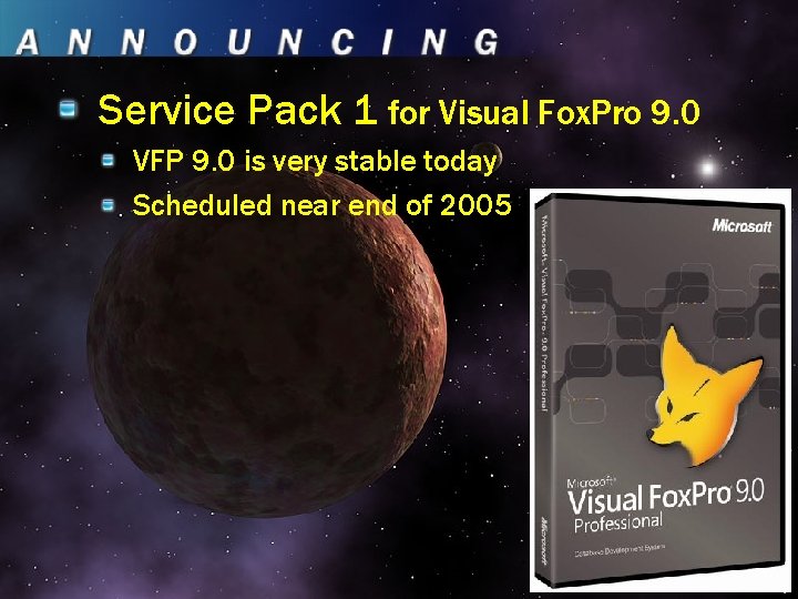 Service Pack 1 for Visual Fox. Pro 9. 0 VFP 9. 0 is very