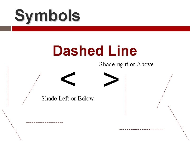 Symbols Dashed Line Shade right or Above < > Shade Left or Below 