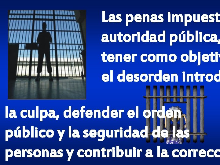 Las penas impuesta autoridad pública, tener como objetiv el desorden introd la culpa, defender