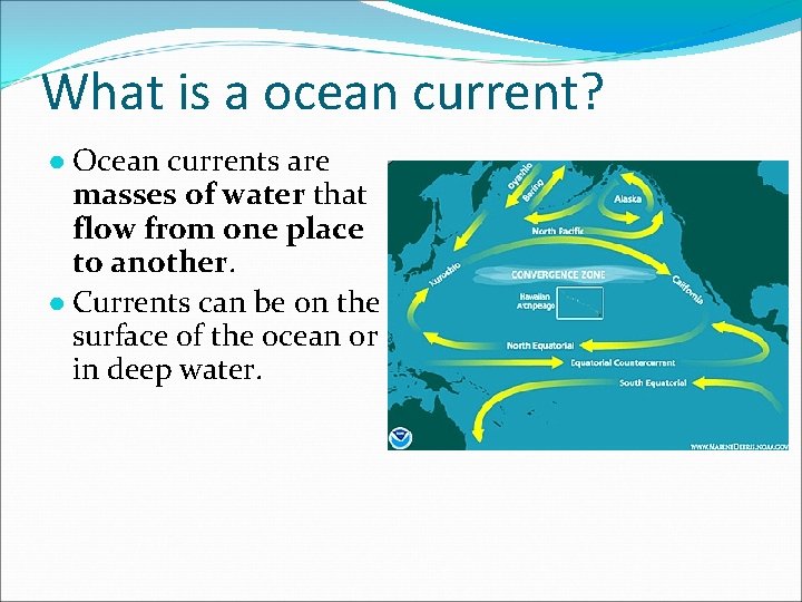 What is a ocean current? ● Ocean currents are masses of water that flow