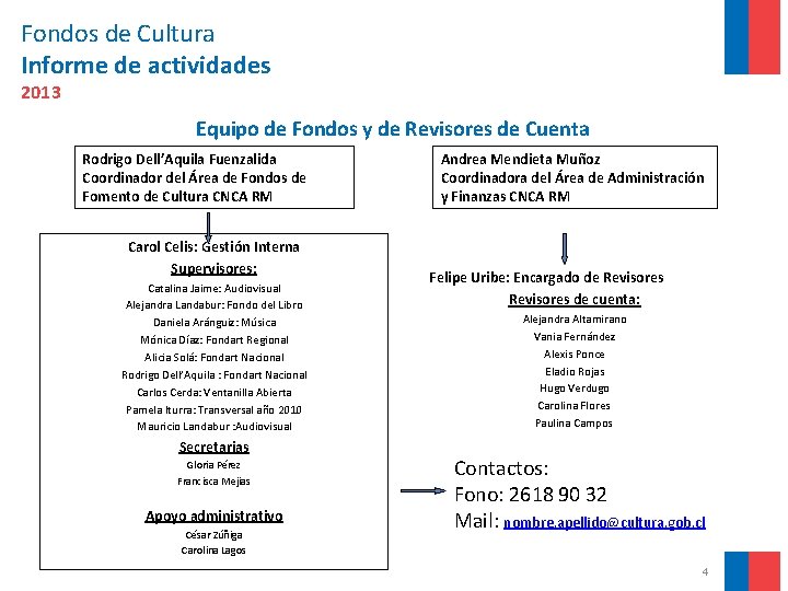 Fondos de Cultura Informe de actividades 2013 Equipo de Fondos y de Revisores de
