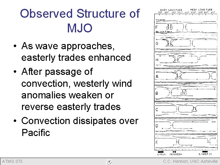 Observed Structure of MJO • As wave approaches, easterly trades enhanced • After passage Observed Structure of MJO • As wave approaches, easterly trades enhanced • After passage