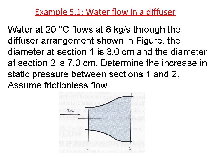 Example 5. 1: Water flow in a diffuser Water at 20 °C flows at