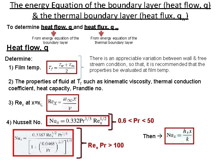 The energy Equation of the boundary layer (heat flow, q) & thermal boundary layer