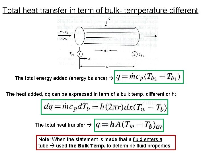 Total heat transfer in term of bulk- temperature different The total energy added (energy