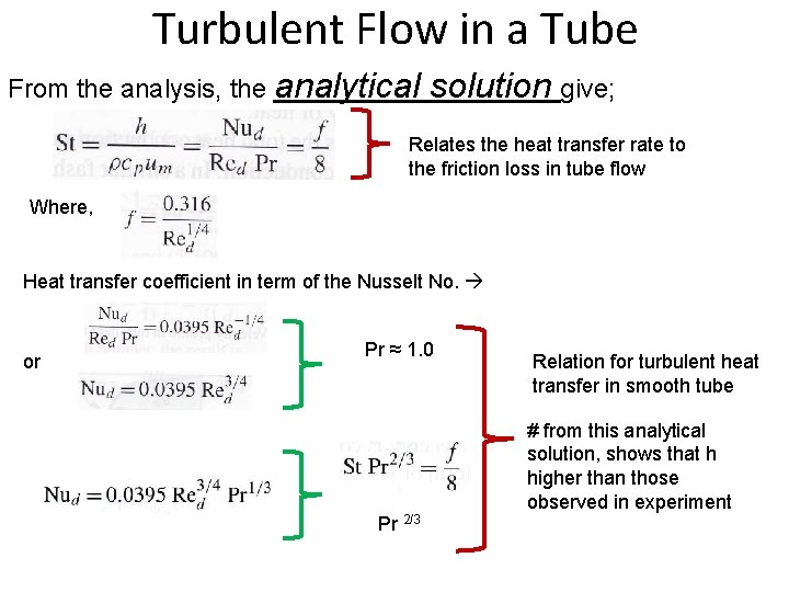 Turbulent Flow in a Tube From the analysis, the analytical solution give; Relates the