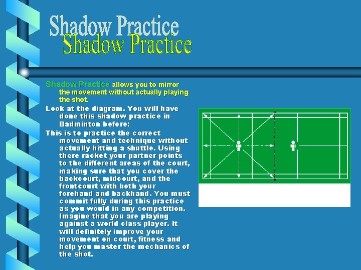  Shadow Practice allows you to mirror the movement without actually playing the shot.