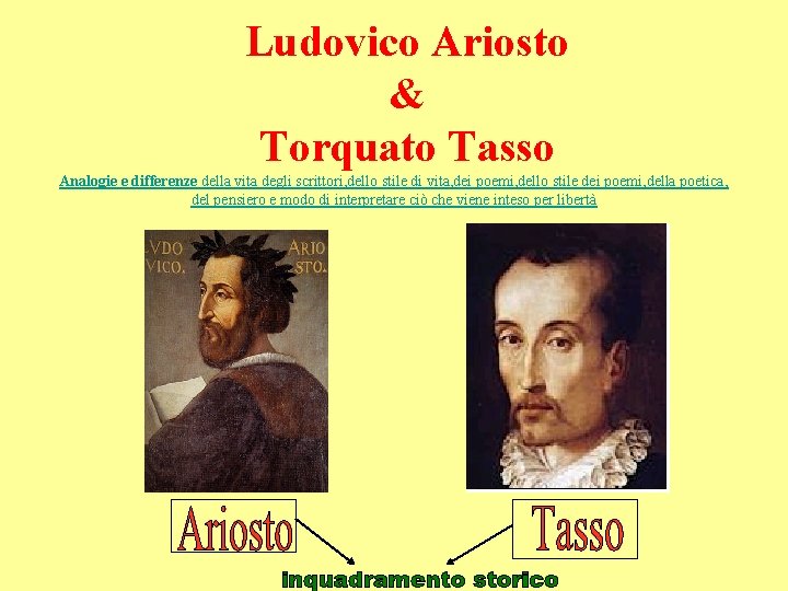 Ludovico Ariosto & Torquato Tasso Analogie e differenze della vita degli scrittori, dello stile
