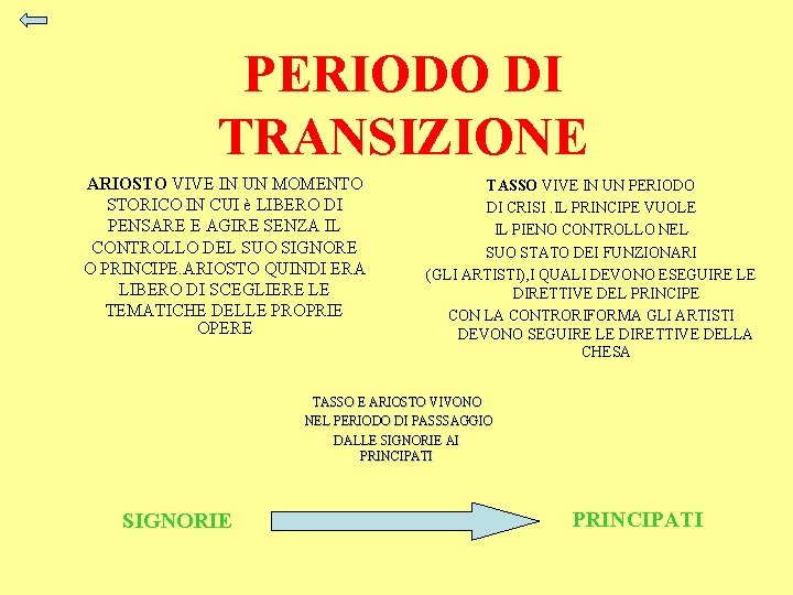 PERIODO DI TRANSIZIONE ARIOSTO VIVE IN UN MOMENTO STORICO IN CUI è LIBERO DI