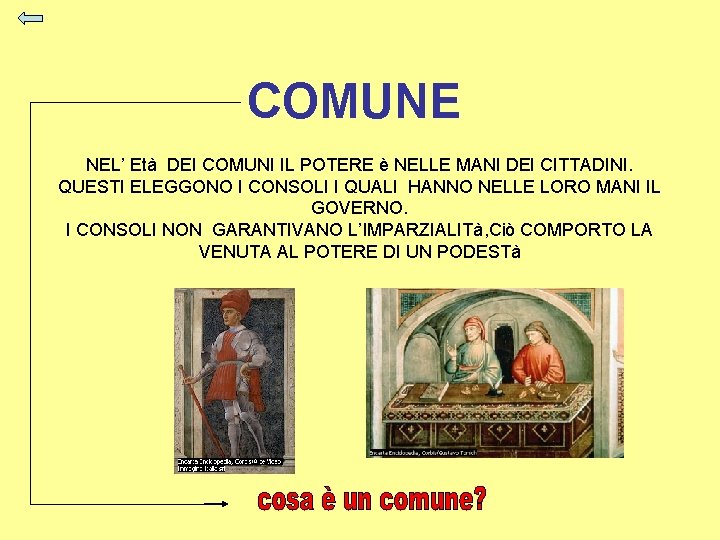 COMUNE NEL’ Età DEI COMUNI IL POTERE è NELLE MANI DEI CITTADINI. QUESTI ELEGGONO