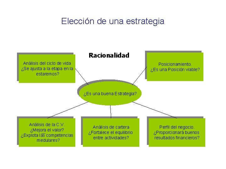 Elección de una estrategia Racionalidad Análisis del ciclo de vida ¿Se ajusta a la