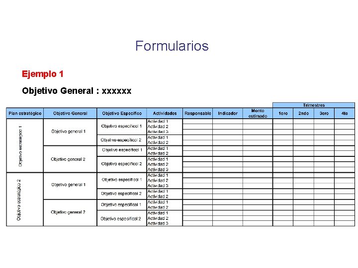 Formularios Ejemplo 1 Objetivo General : xxxxxx 