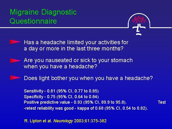 Migraine Diagnostic Questionnaire Has a headache limited your activities for a day or more