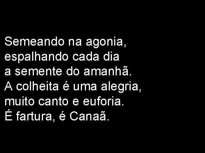 Semeando na agonia, espalhando cada dia a semente do amanhã. A colheita é uma