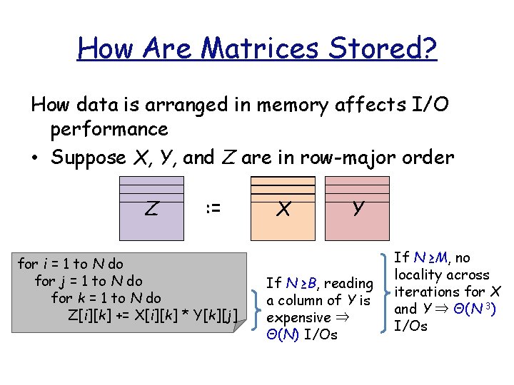 How Are Matrices Stored? How data is arranged in memory affects I/O performance •