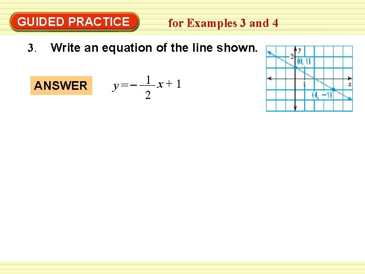 Warm-Up Exercises GUIDED PRACTICE 3. for Examples 3 and 4 Write an equation of