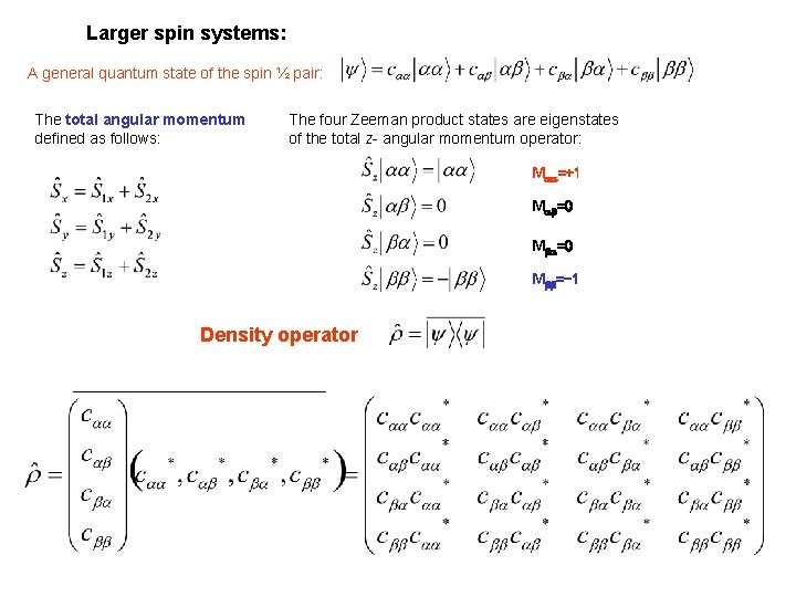 Larger spin systems: A general quantum state of the spin ½ pair: The total
