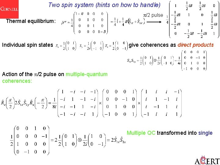 Two spin system (hints on how to handle) /2 pulse Thermal equilibrium: Individual spin