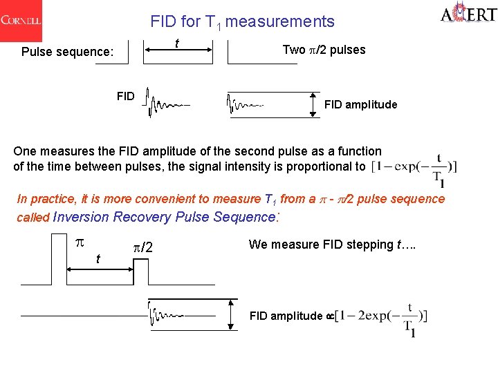 FID for T 1 measurements t Pulse sequence: Two /2 pulses FID amplitude One