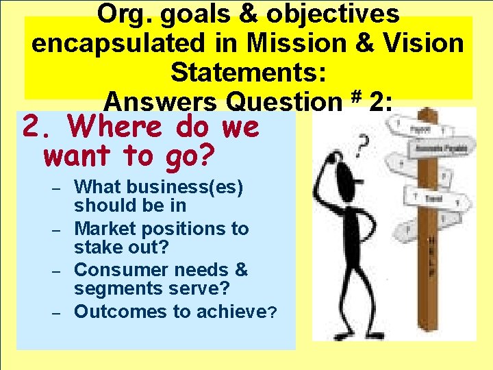 Org. goals & objectives encapsulated in Mission & Vision Statements: Answers Question # 2: Org. goals & objectives encapsulated in Mission & Vision Statements: Answers Question # 2: