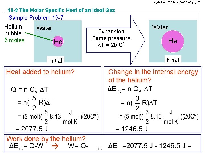 Aljalal-Phys. 102 -5 March 2006 -Ch 19 -page 27 19 -8 The Molar Specific
