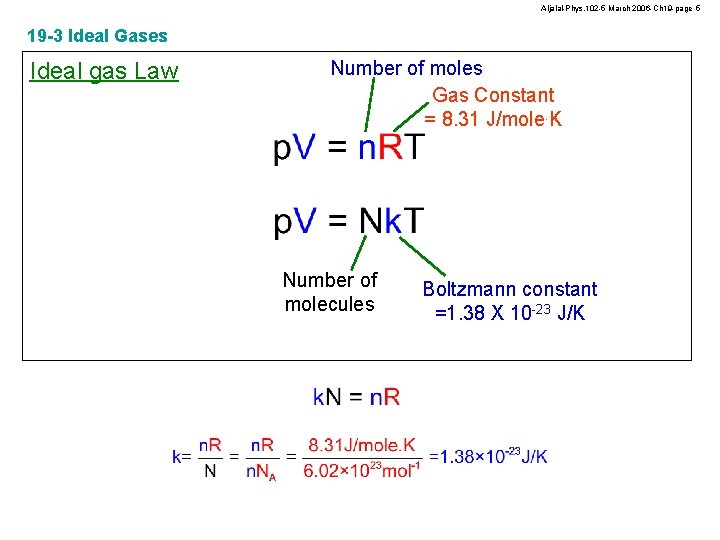 Aljalal-Phys. 102 -5 March 2006 -Ch 19 -page 5 19 -3 Ideal Gases Ideal