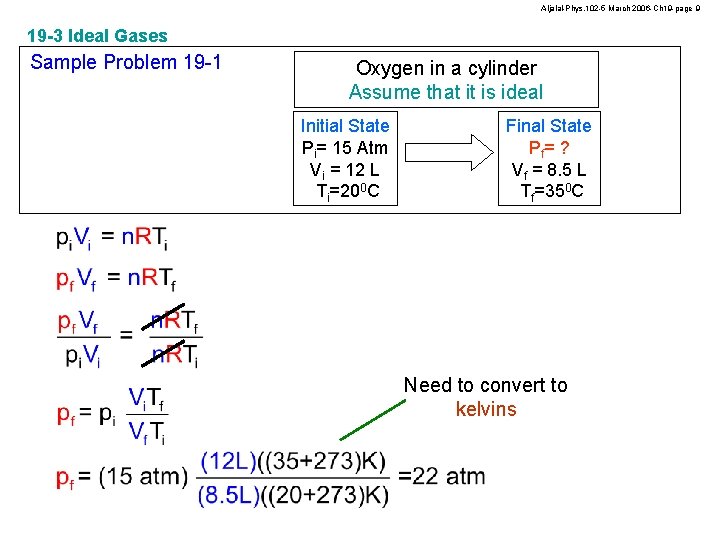 Aljalal-Phys. 102 -5 March 2006 -Ch 19 -page 9 19 -3 Ideal Gases Sample