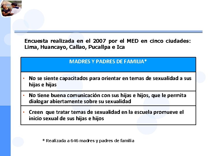 Encuesta realizada en el 2007 por el MED en cinco ciudades: Lima, Huancayo, Callao,